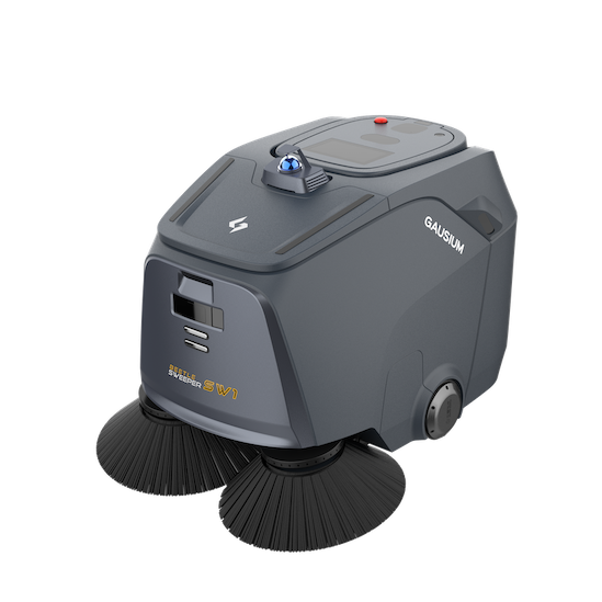 Beetle sweeper robot navigating warehouse aisles and sliding doors